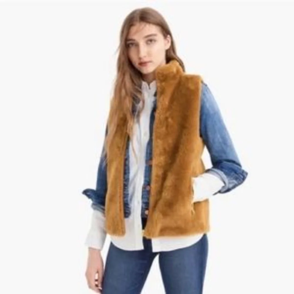 J. Crew Plush‎ Fleece Excursion Vest Tan Soft Blogger Cognac XS